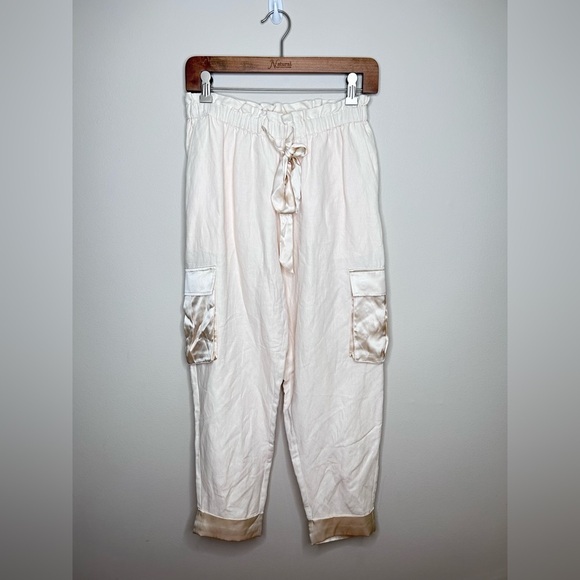Cami NYC Harley Silk-Linen Cargo Pants with Front Tie Ivory Size Small - Picture 2 of 13